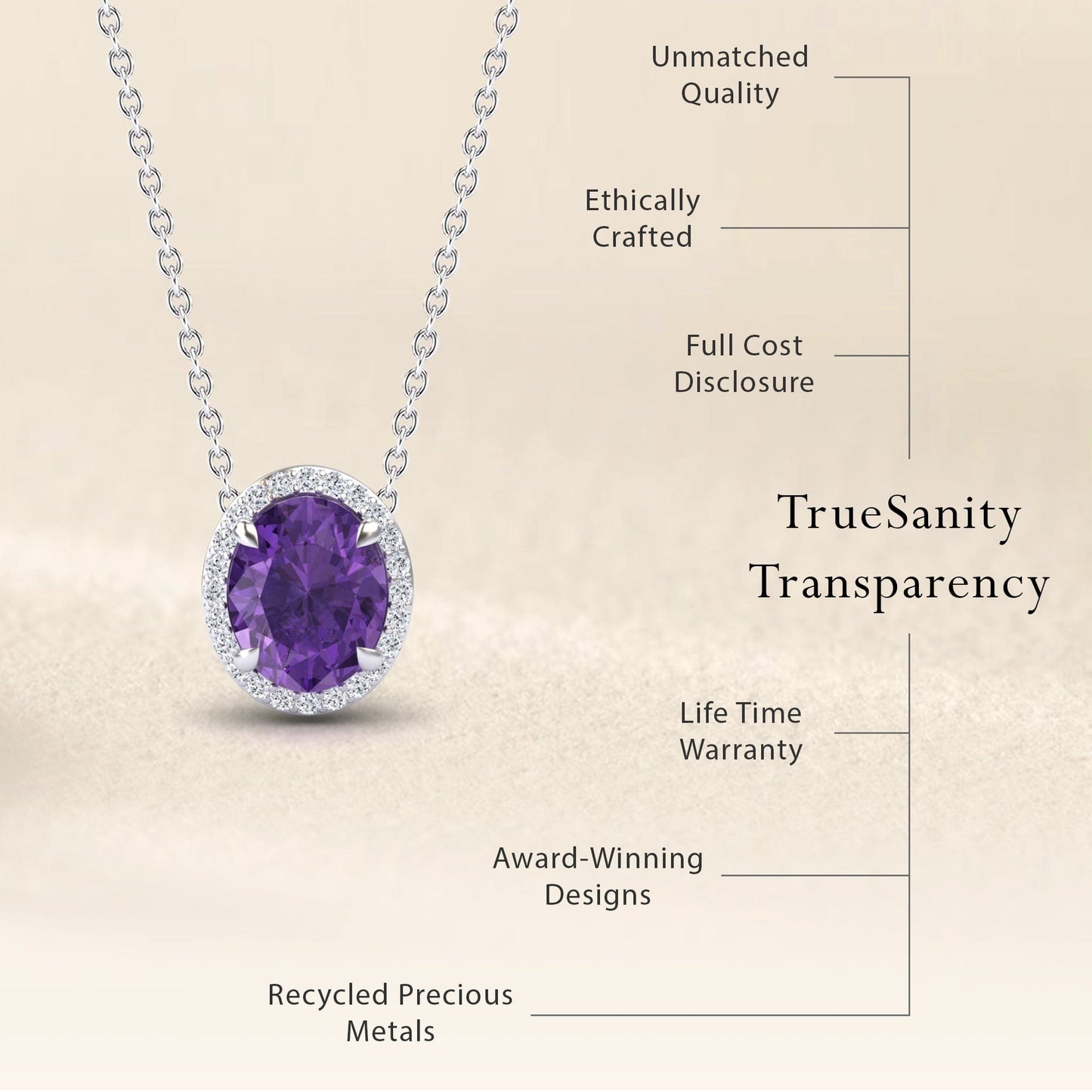 Amethyst & Diamond Halo Necklace - Fabiola
