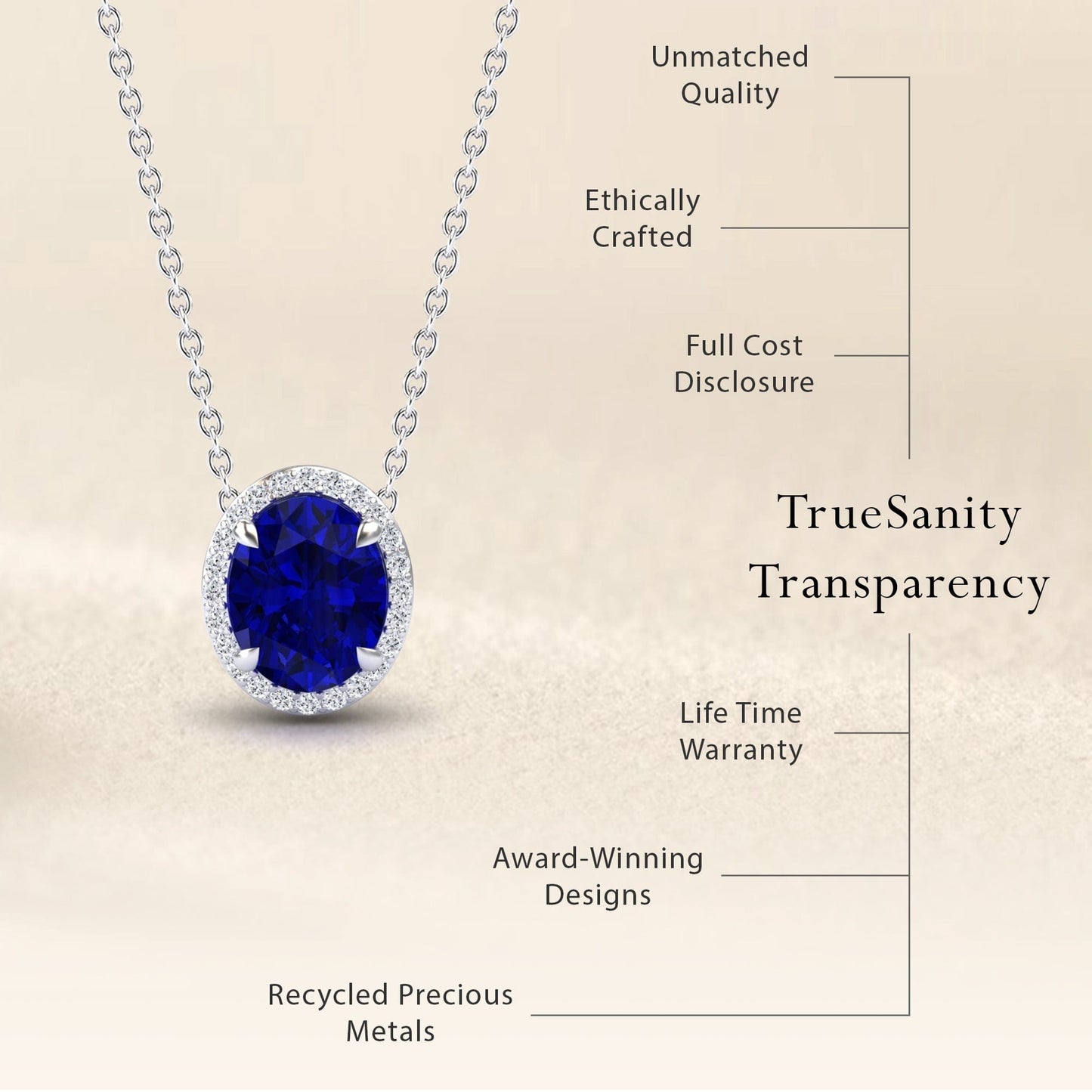 Lab Grown Blue Sapphire & Diamond Halo Necklace - Fabiola