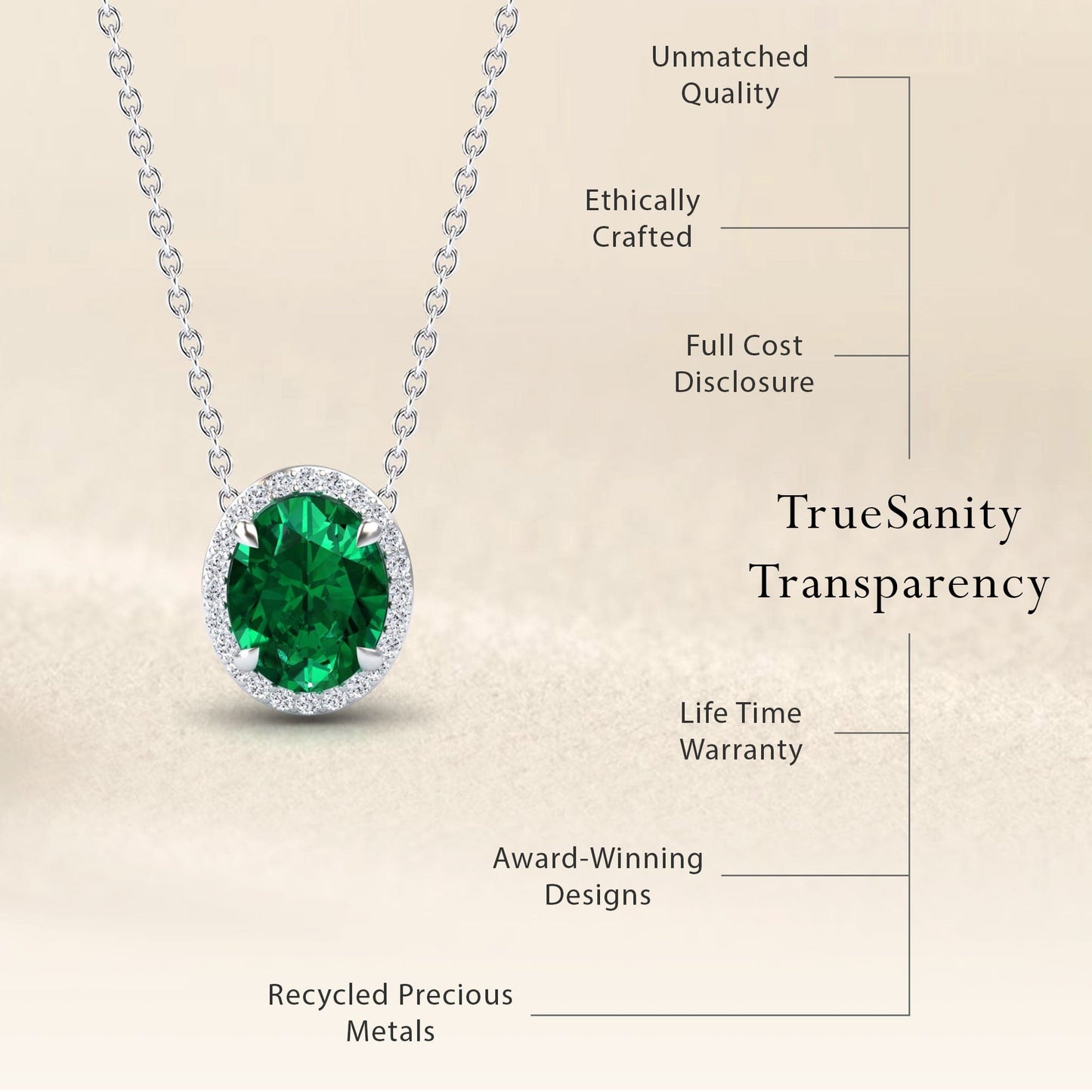 Lab Grown Emerald & Diamond Halo Necklace - Fabiola