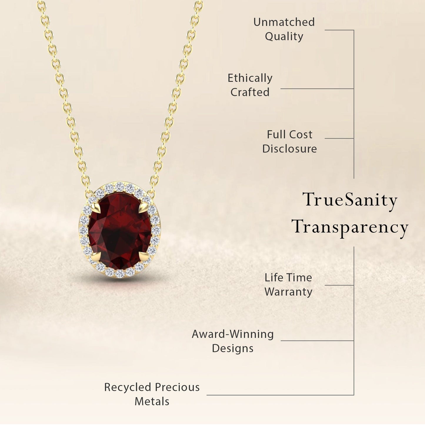 Garnet & Diamond Halo Necklace - Fabiola
