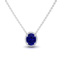 Lab Grown Blue Sapphire & Diamond Halo Necklace - Fabiola