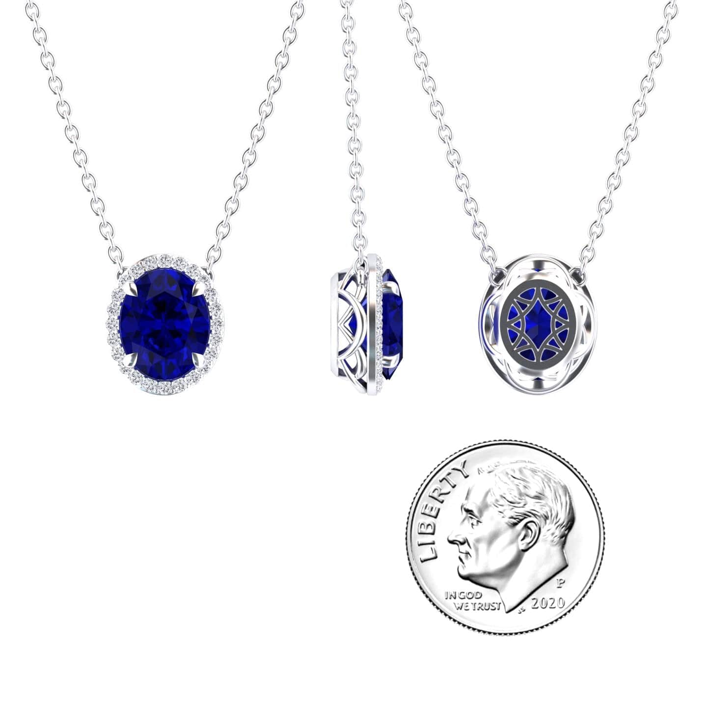 Lab Grown Blue Sapphire & Diamond Halo Necklace - Fabiola