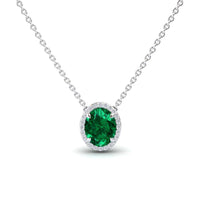 Lab Grown Emerald & Diamond Halo Necklace - Fabiola