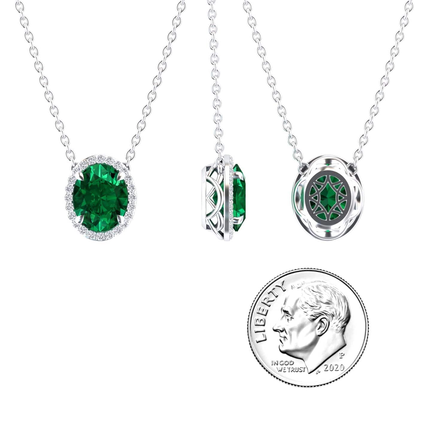 Lab Grown Emerald & Diamond Halo Necklace - Fabiola
