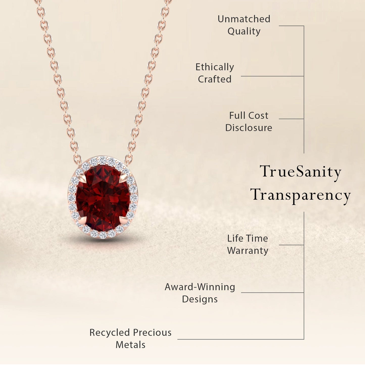Lab Grown Ruby & Diamond Halo Necklace - Fabiola