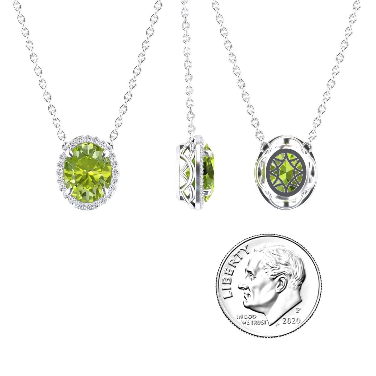 Peridot & Diamond Halo Necklace - Fabiola