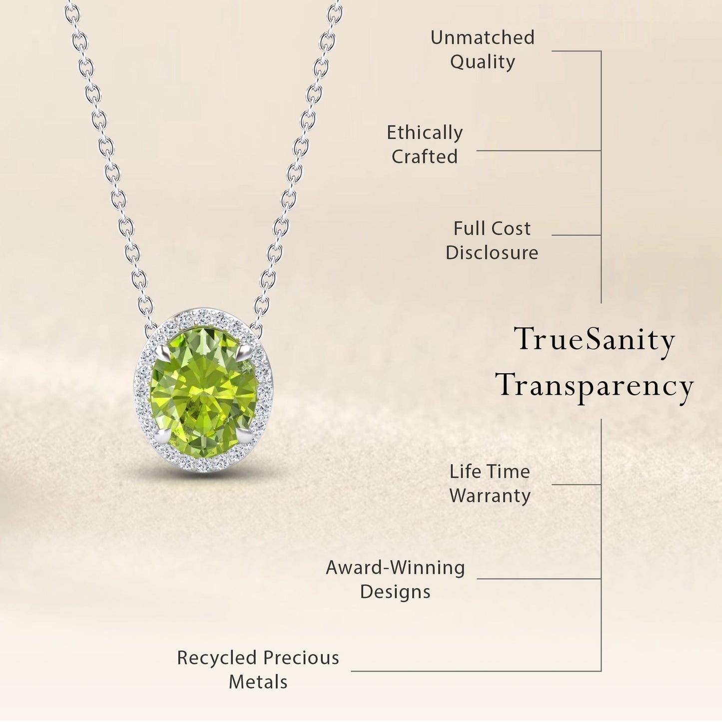 Peridot & Diamond Halo Necklace - Fabiola