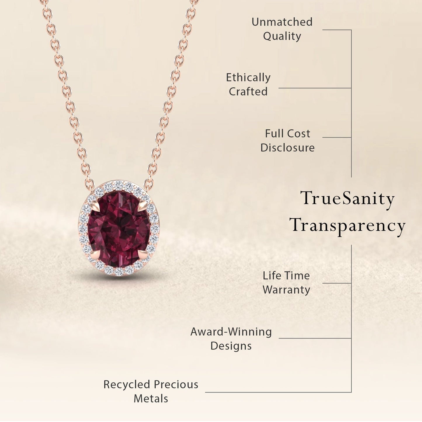 Rhodolite Garnet & Diamond Halo Necklace - Fabiola