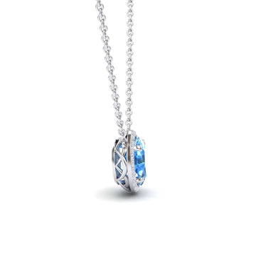Swiss Blue Topaz & Diamond Halo Necklace - Fabiola