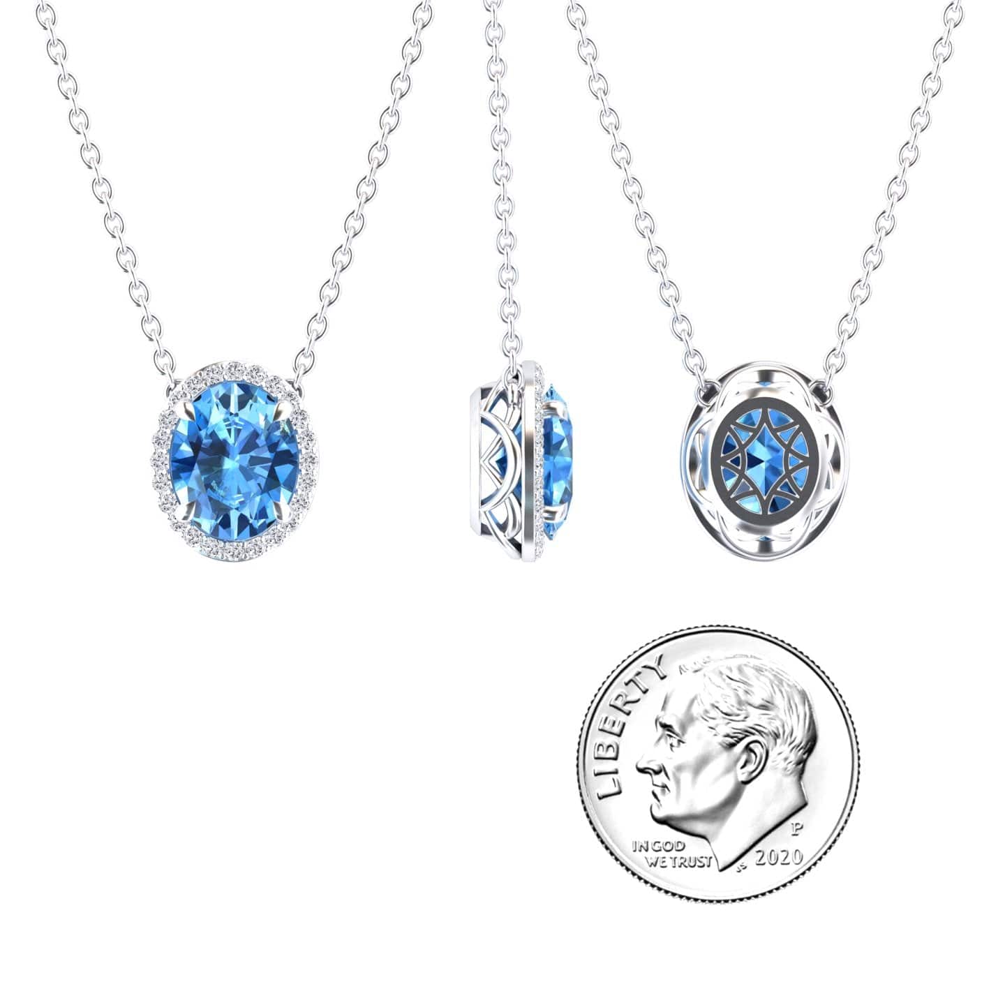 Swiss Blue Topaz & Diamond Halo Necklace - Fabiola