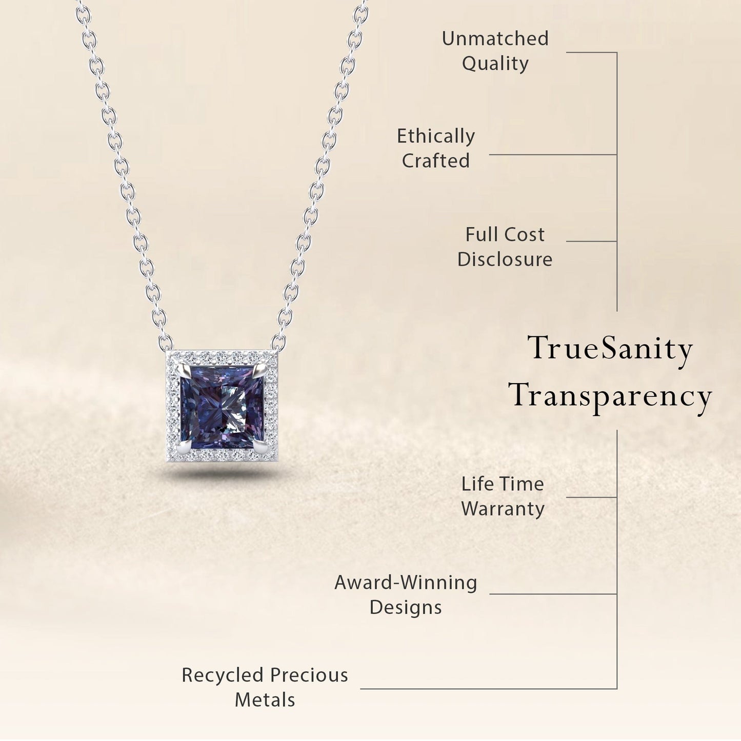 Lab Grown Alexandrite & Diamond Halo Necklace - Gabriella
