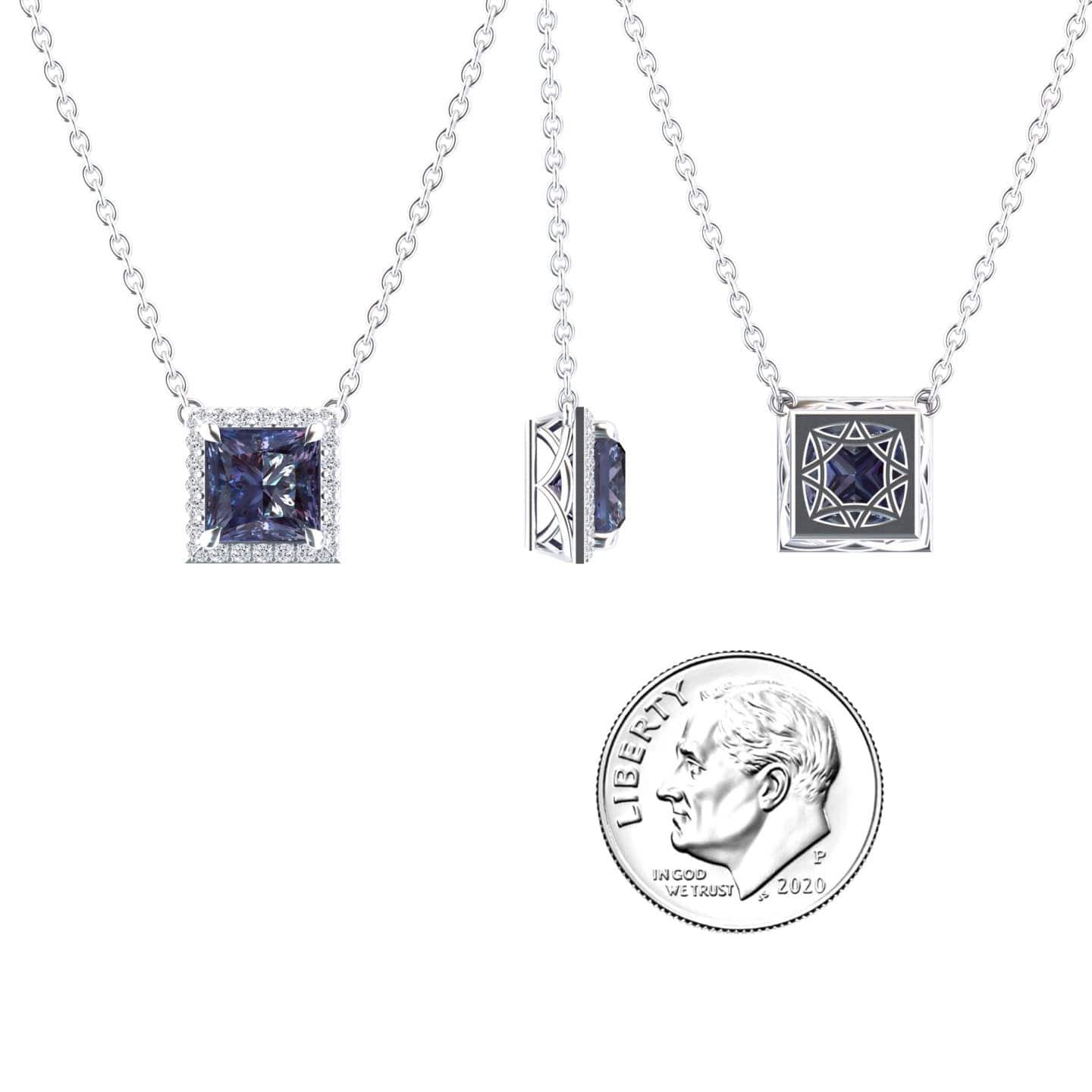 Lab Grown Alexandrite & Diamond Halo Necklace - Gabriella