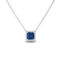 London Blue Topaz & Diamond Halo Necklace - Gabriella