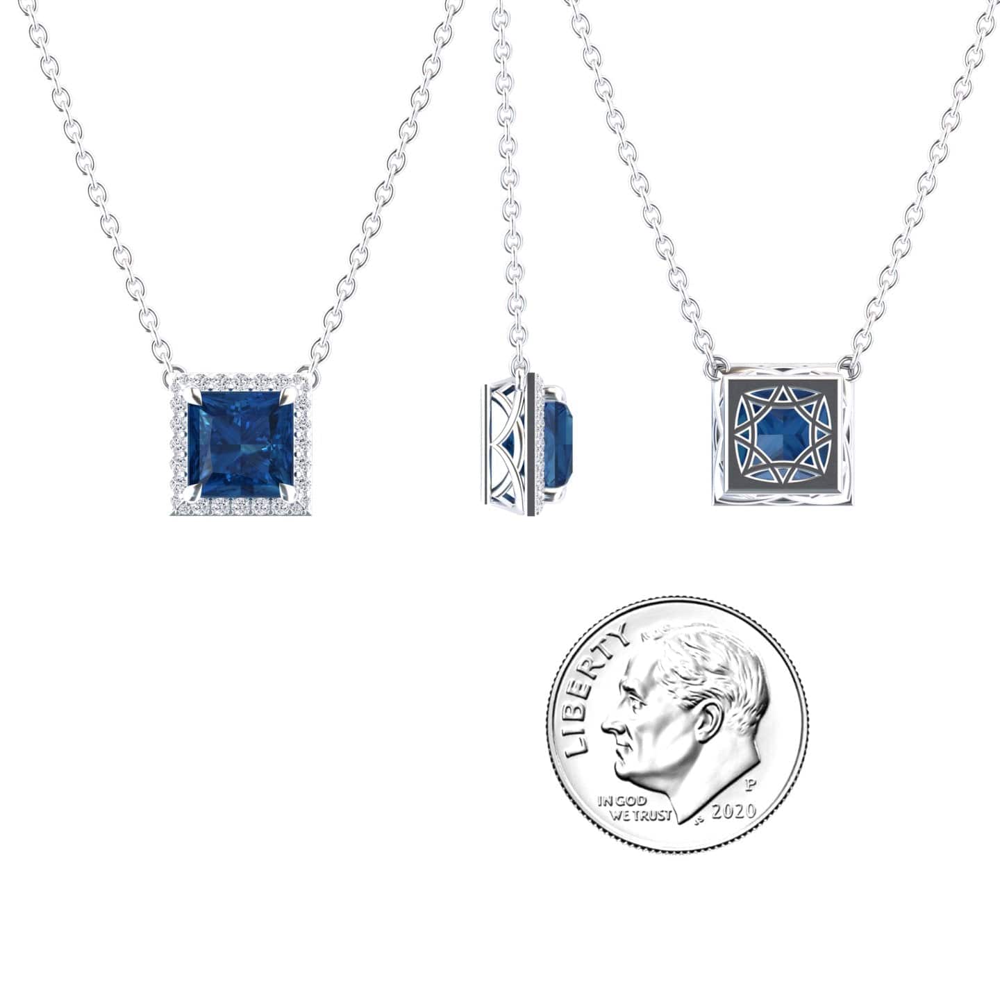 London Blue Topaz & Diamond Halo Necklace - Gabriella