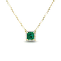 Lab Grown Emerald  & Diamond Halo Necklace - Gabriella