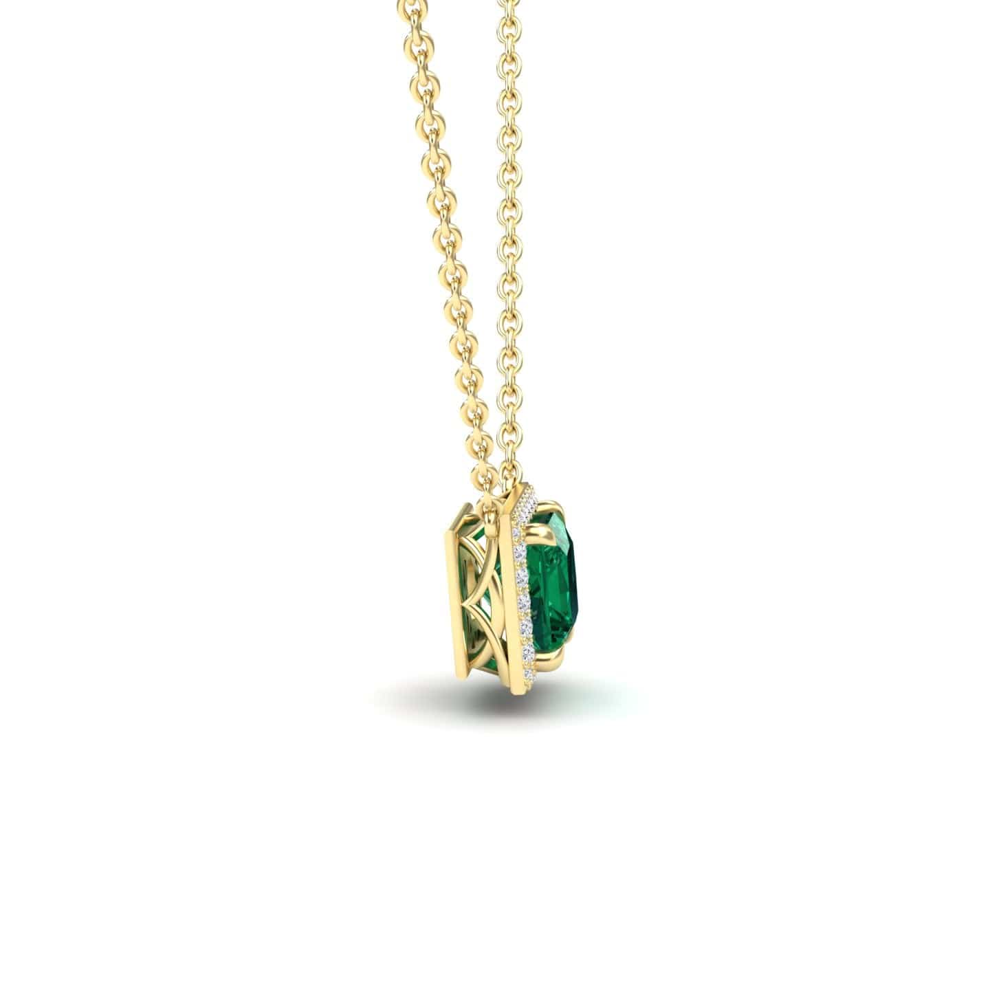 Lab Grown Emerald  & Diamond Halo Necklace - Gabriella
