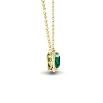 Lab Grown Emerald  & Diamond Halo Necklace - Gabriella