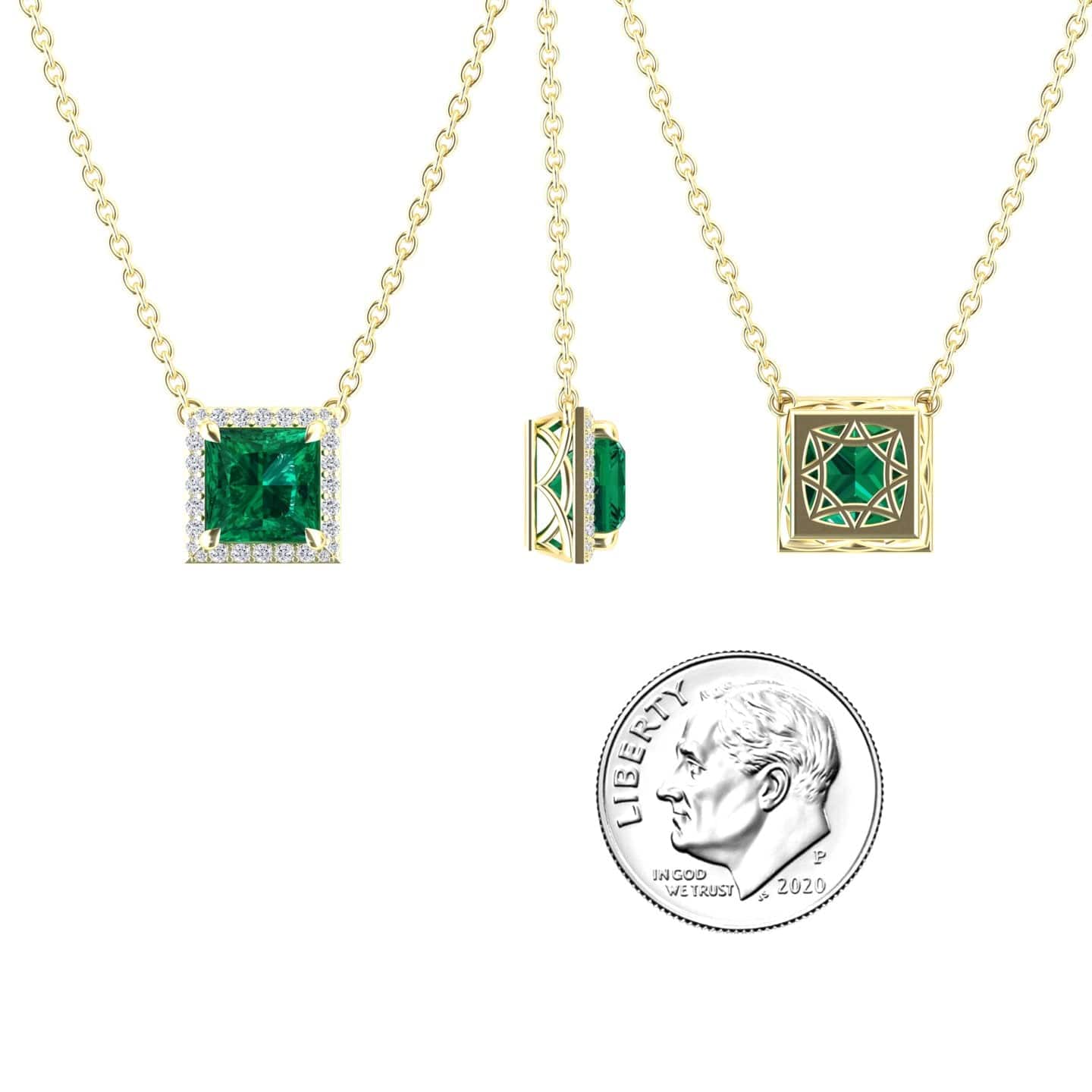 Lab Grown Emerald  & Diamond Halo Necklace - Gabriella