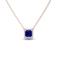 Lab Grown Blue Sapphire & Diamond Halo Necklace - Gabriella