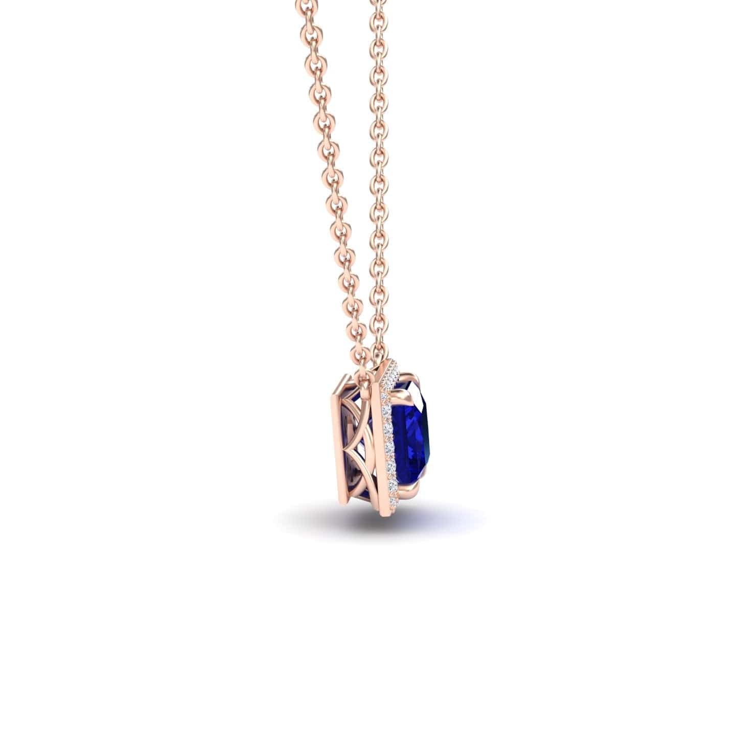 Lab Grown Blue Sapphire & Diamond Halo Necklace - Gabriella