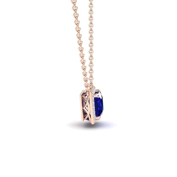 Lab Grown Blue Sapphire & Diamond Halo Necklace - Gabriella