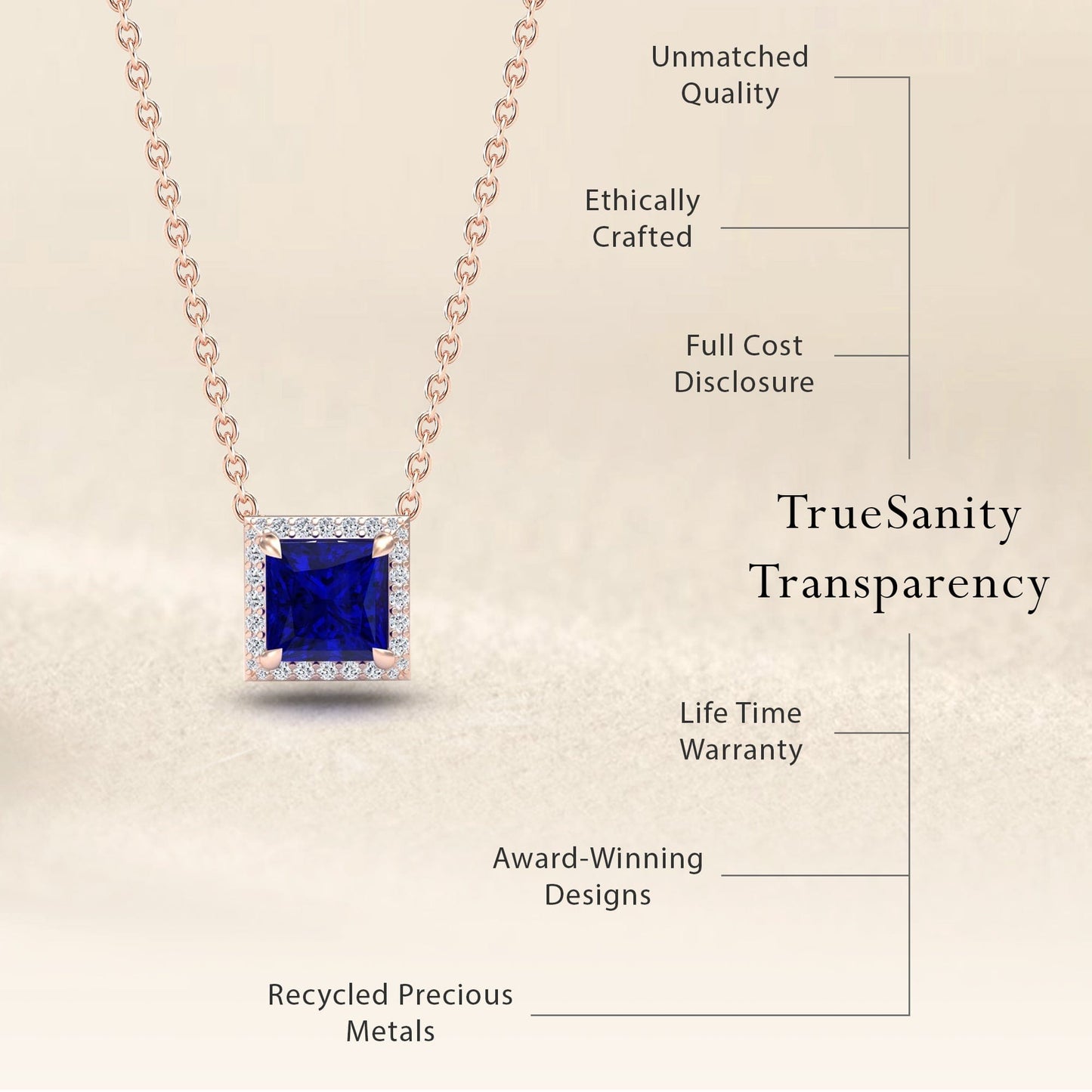 Lab Grown Blue Sapphire & Diamond Halo Necklace - Gabriella