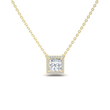 Moissanite & Diamond Halo Necklace - Gabriella