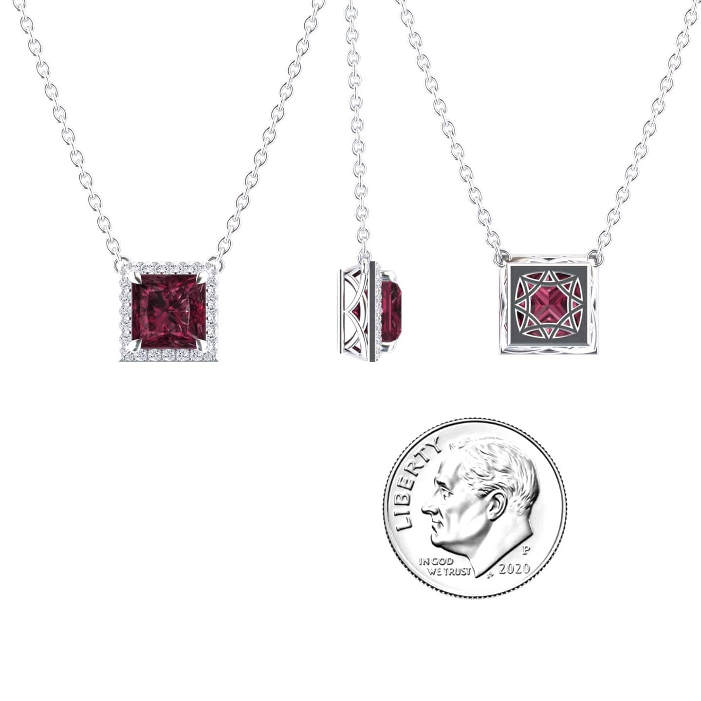 Rhodolite Garnet & Diamond Halo Necklace - Gabriella