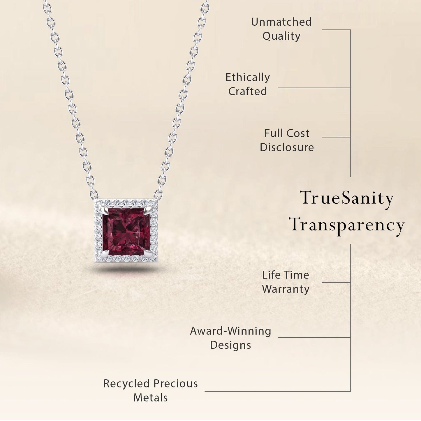 Rhodolite Garnet & Diamond Halo Necklace - Gabriella