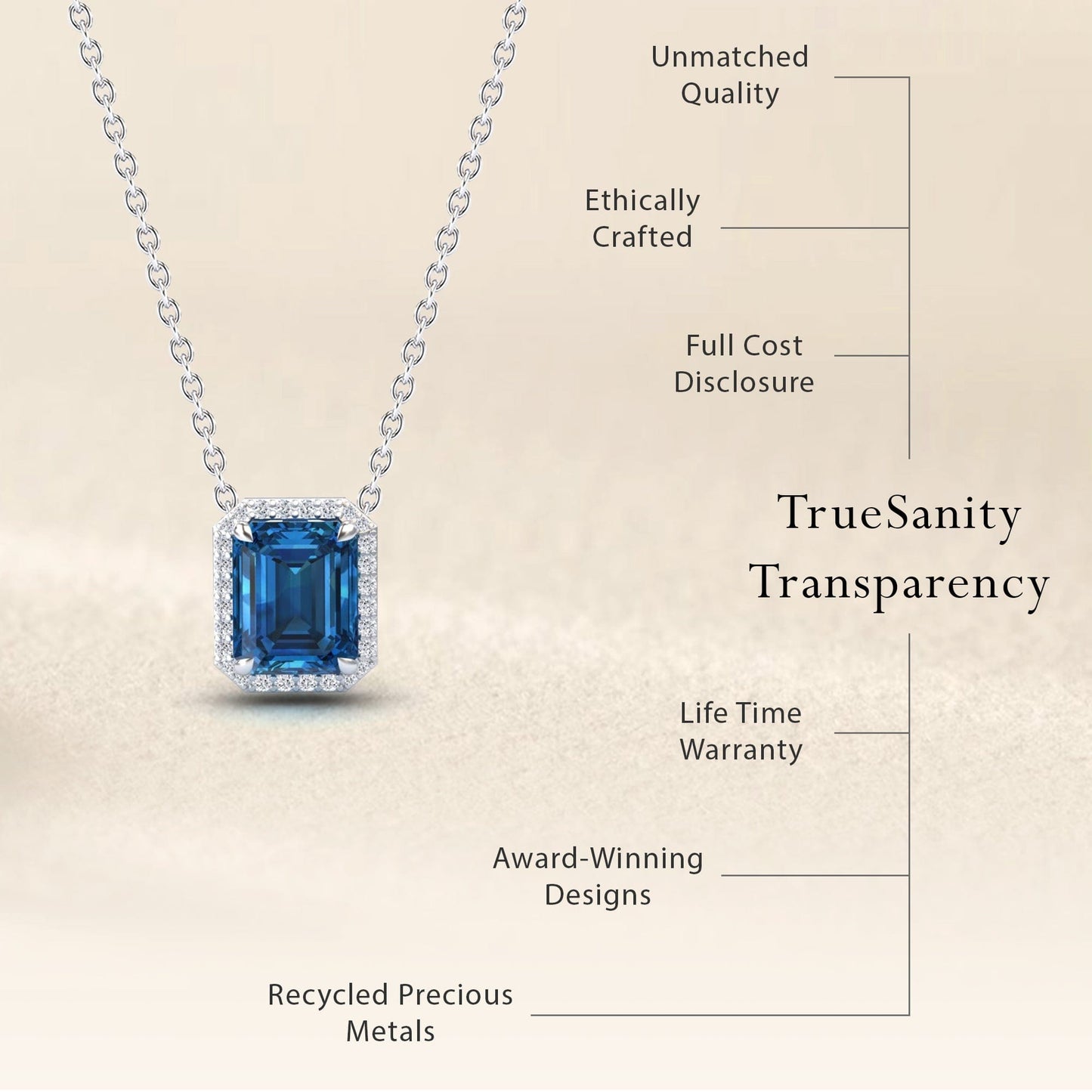London Blue Topaz & Diamond Halo Necklace - Hilary