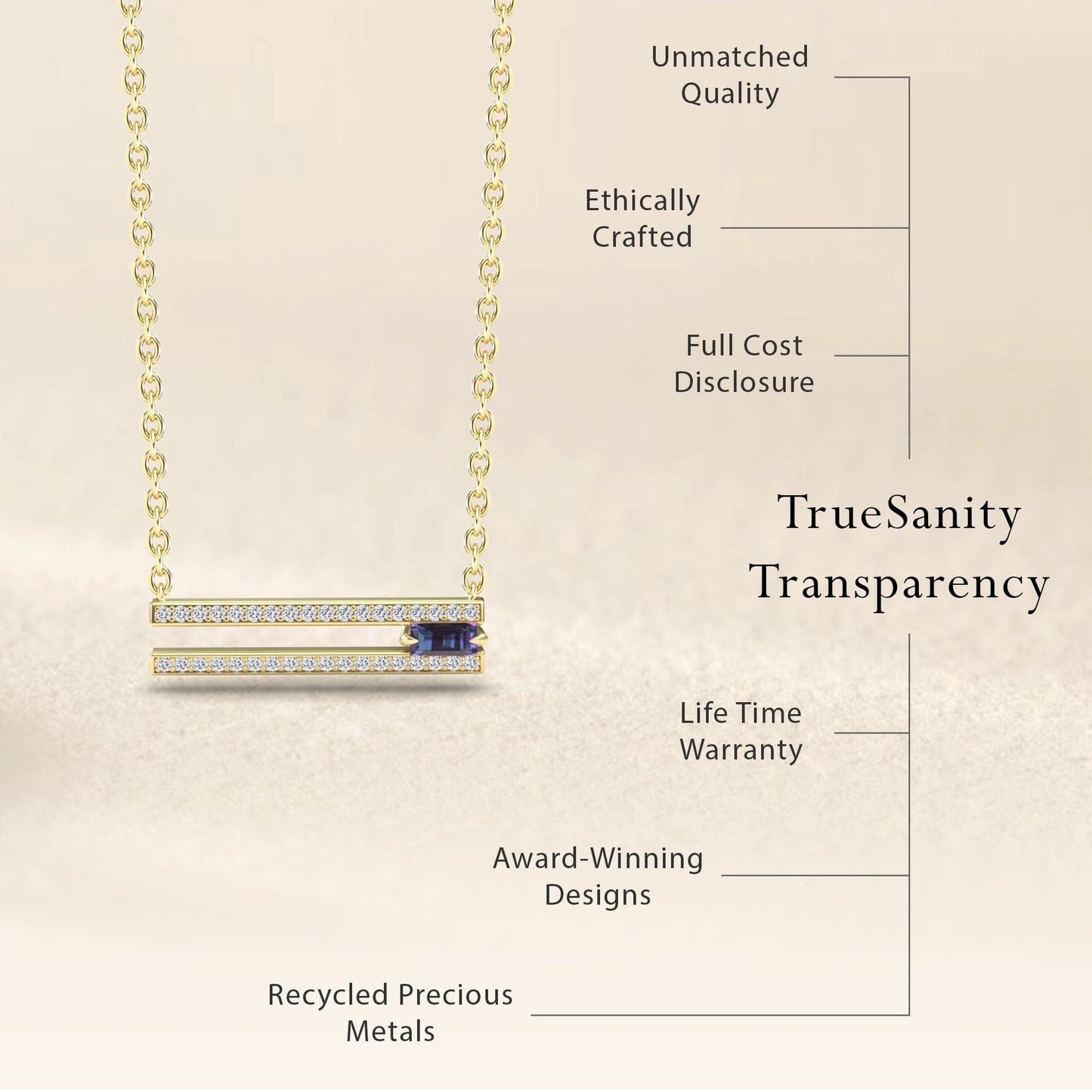 Lab Grown Alexandrite & Diamond Bar Necklace - Beatriz