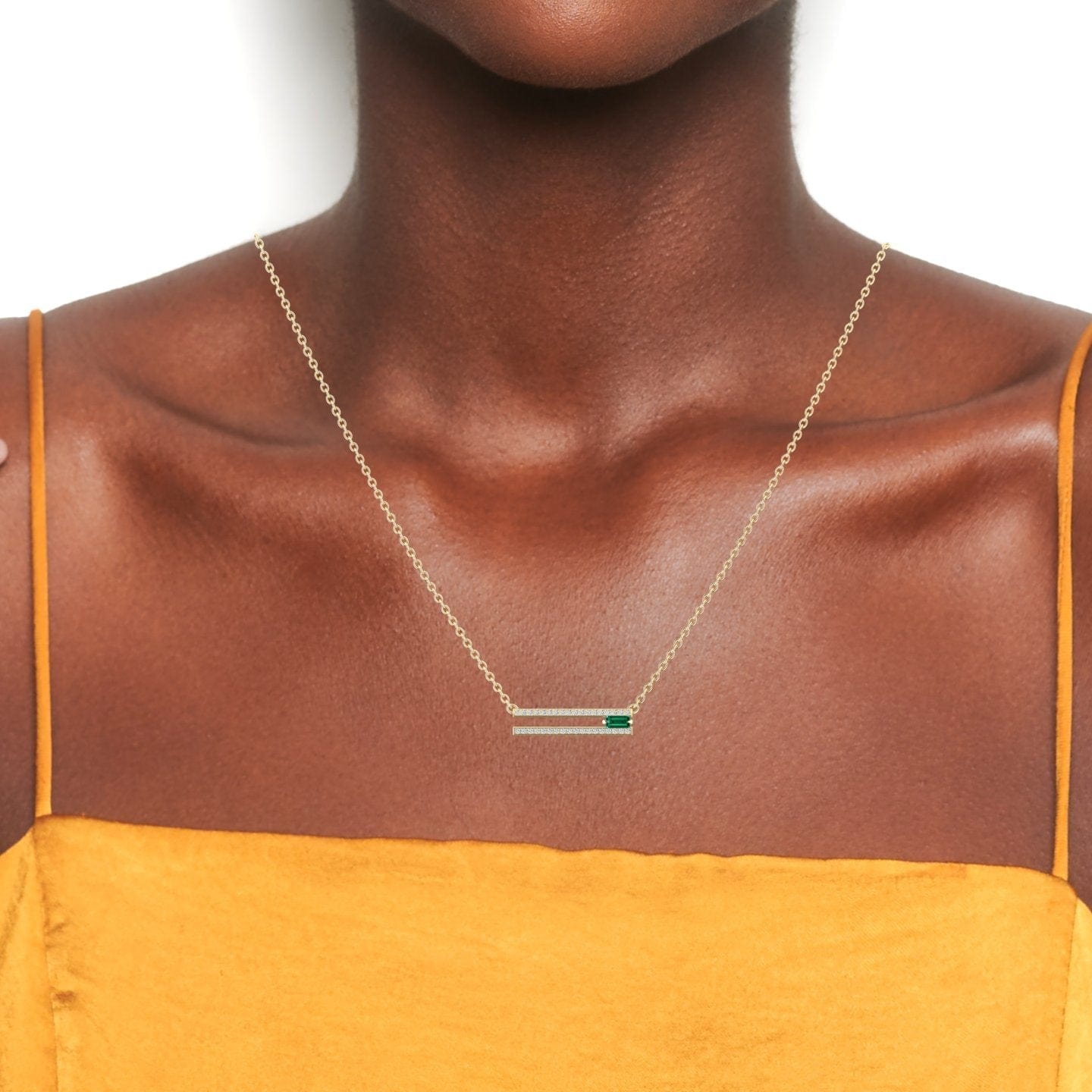 Emerald & Diamond Bar Necklace - Beatriz