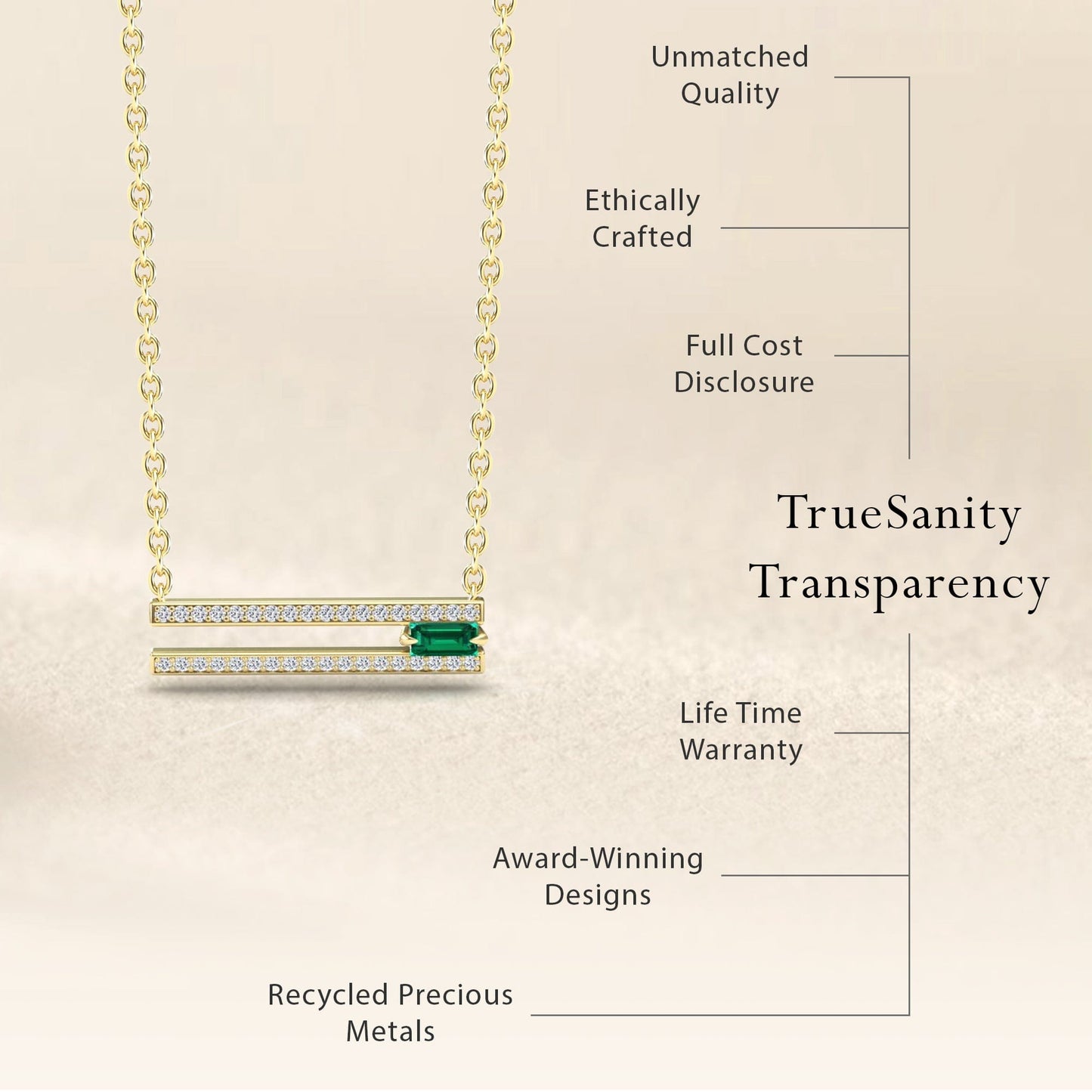 Emerald & Diamond Bar Necklace - Beatriz