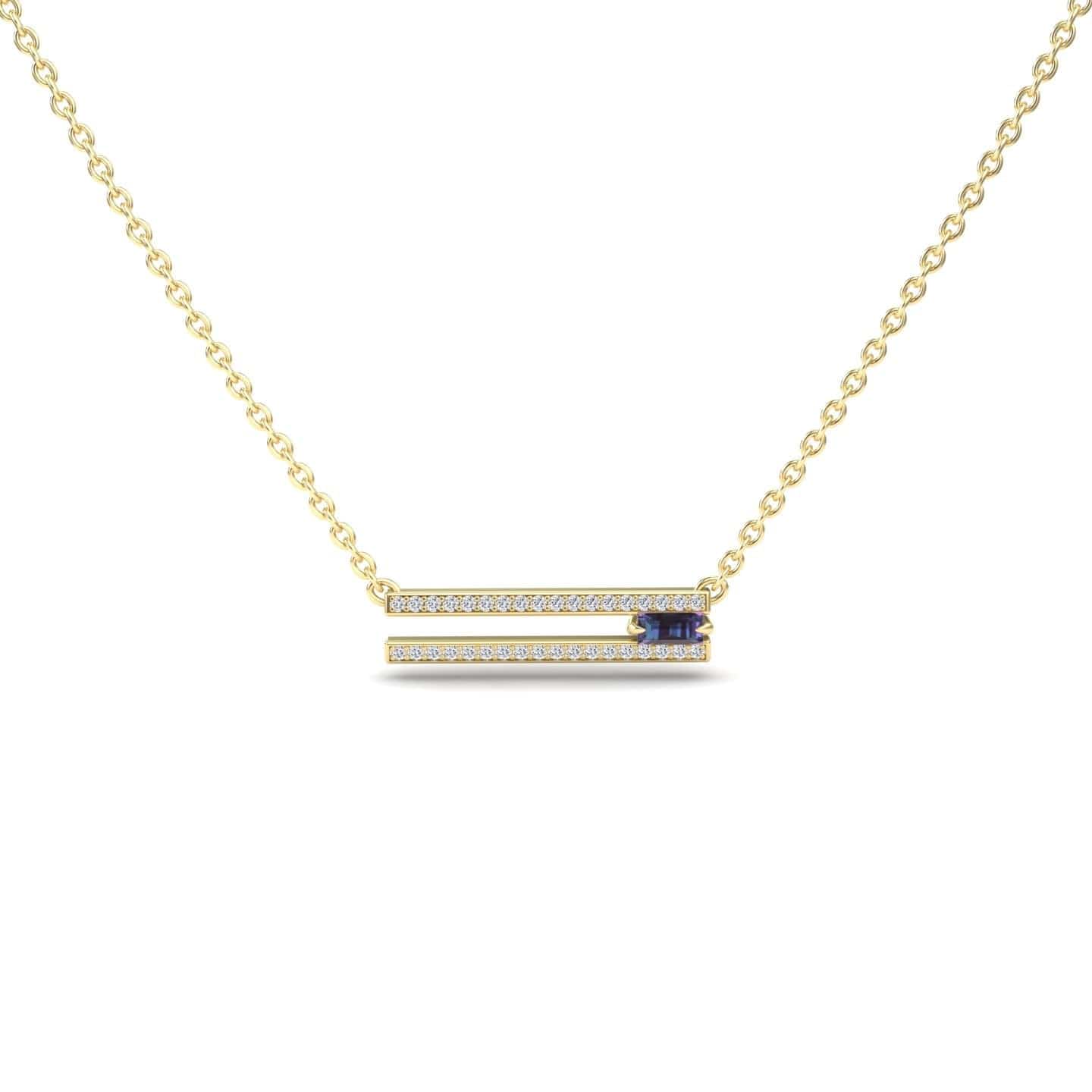 Lab Grown Alexandrite & Diamond Bar Necklace - Beatriz