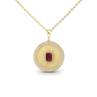 Ruby & Diamond Textured Medallion Necklace - Jasmine