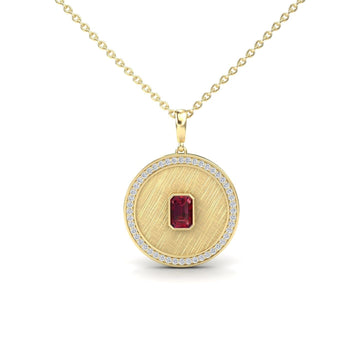 Ruby & Diamond Textured Medallion Necklace - Jasmine