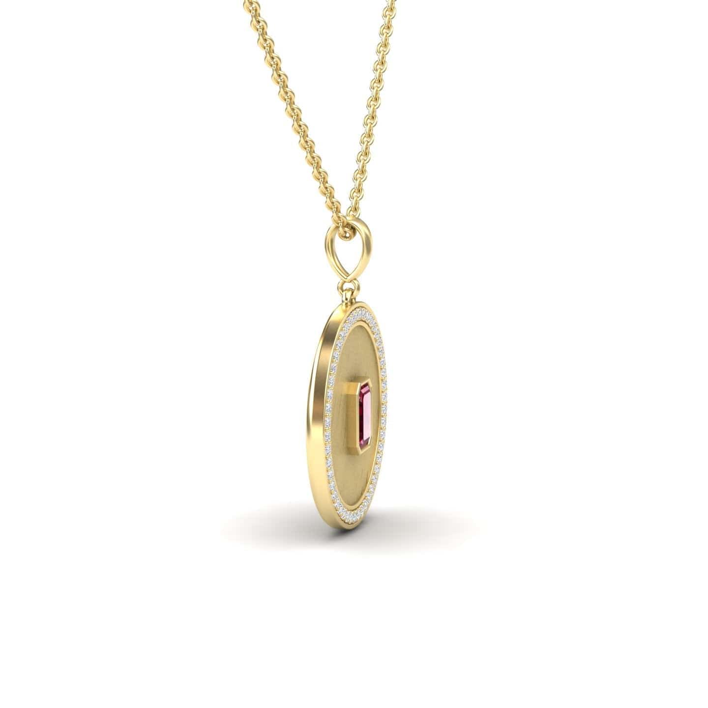 Ruby & Diamond Textured Medallion Necklace - Jasmine