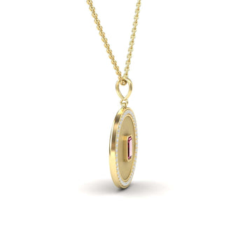 Ruby & Diamond Textured Medallion Necklace - Jasmine