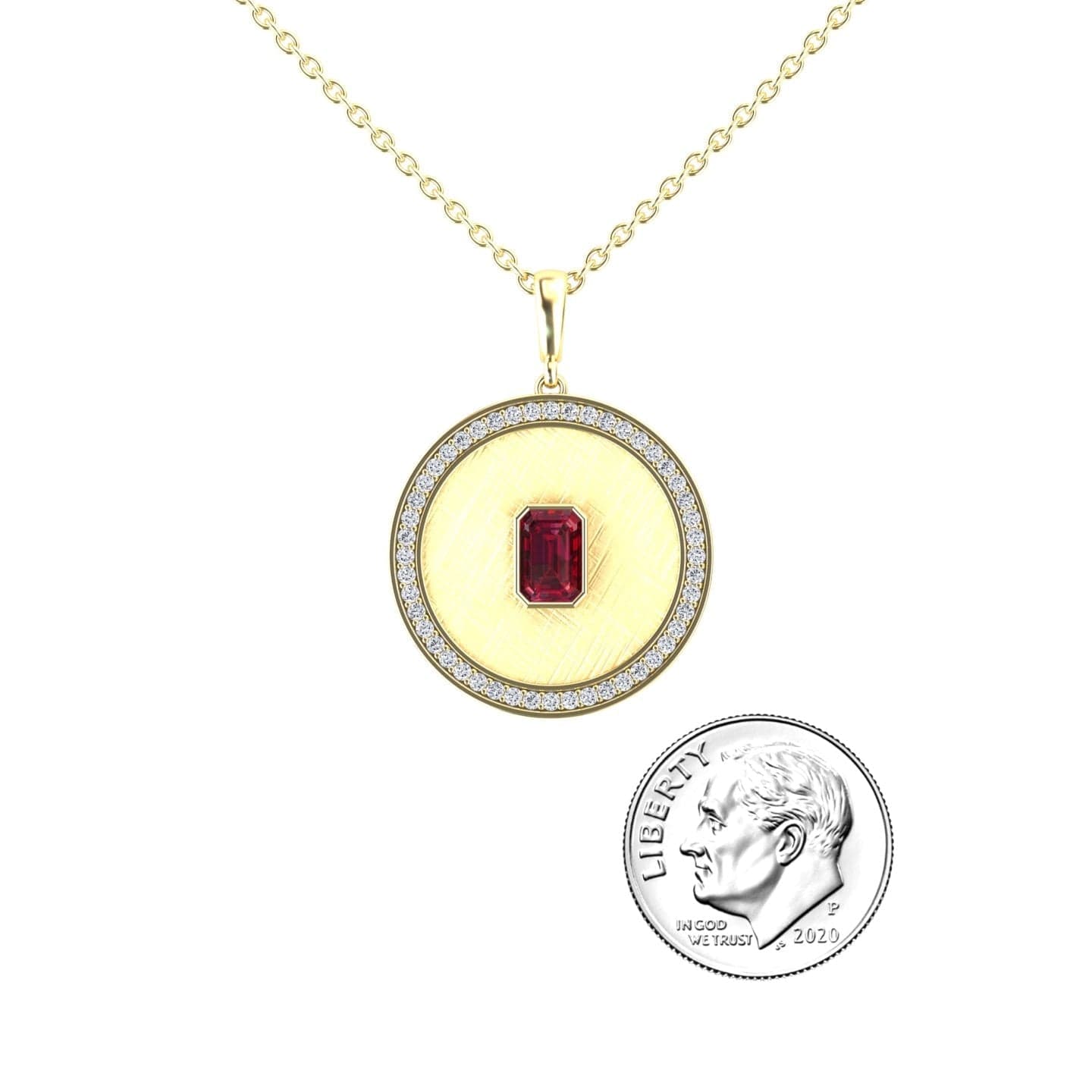 Ruby & Diamond Textured Medallion Necklace - Jasmine