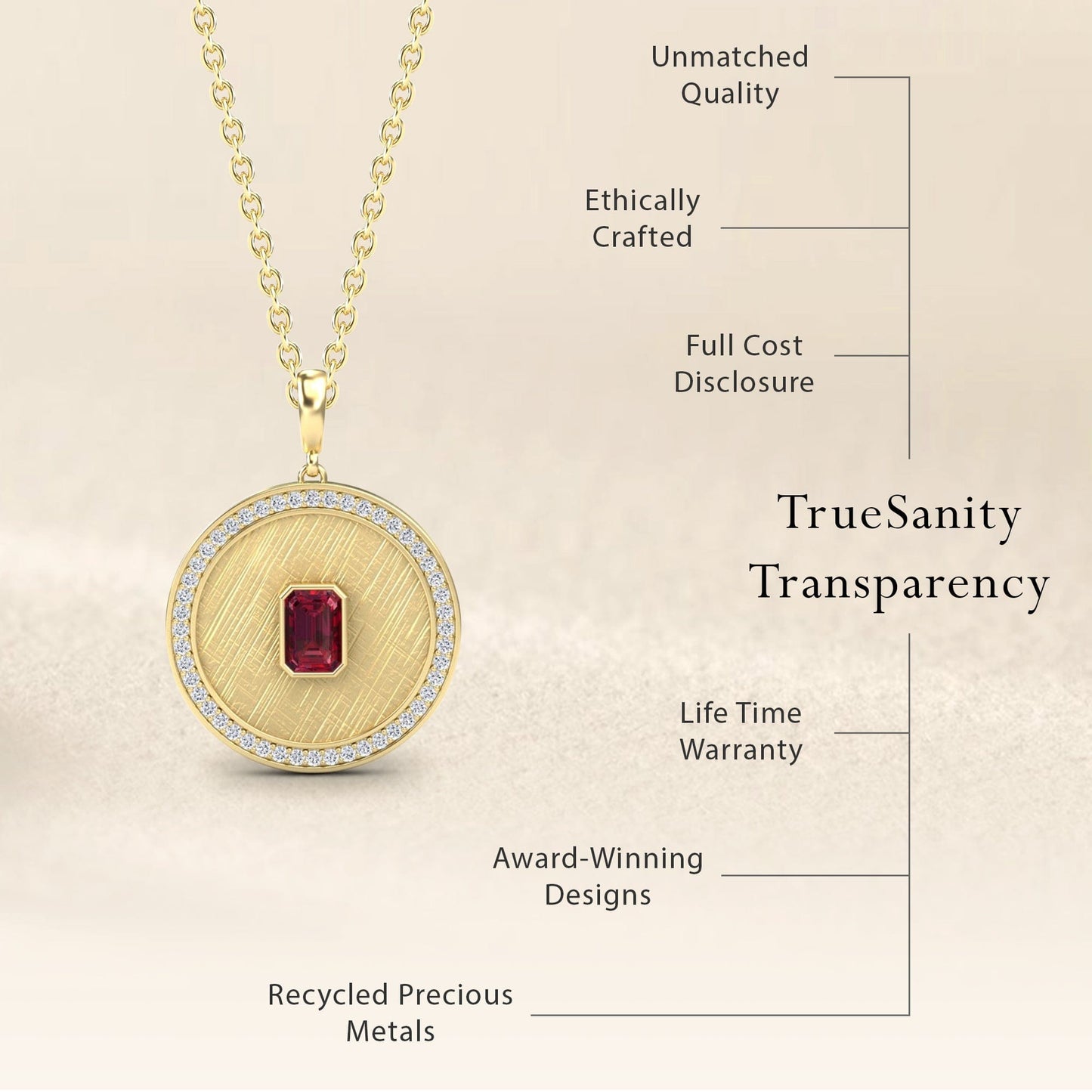 Ruby & Diamond Textured Medallion Necklace - Jasmine