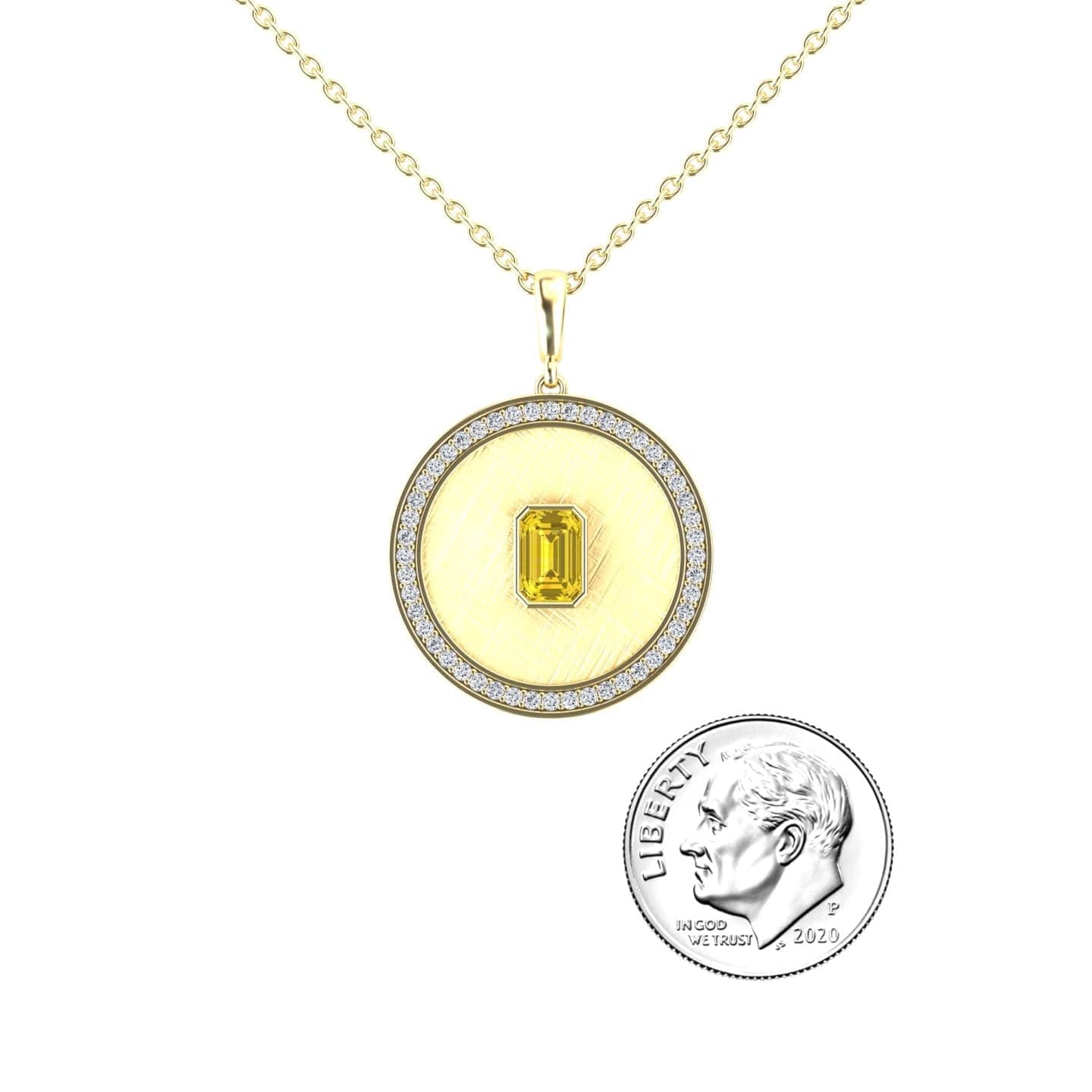Yellow Sapphire & Diamond Textured Medallion Necklace - Jasmine