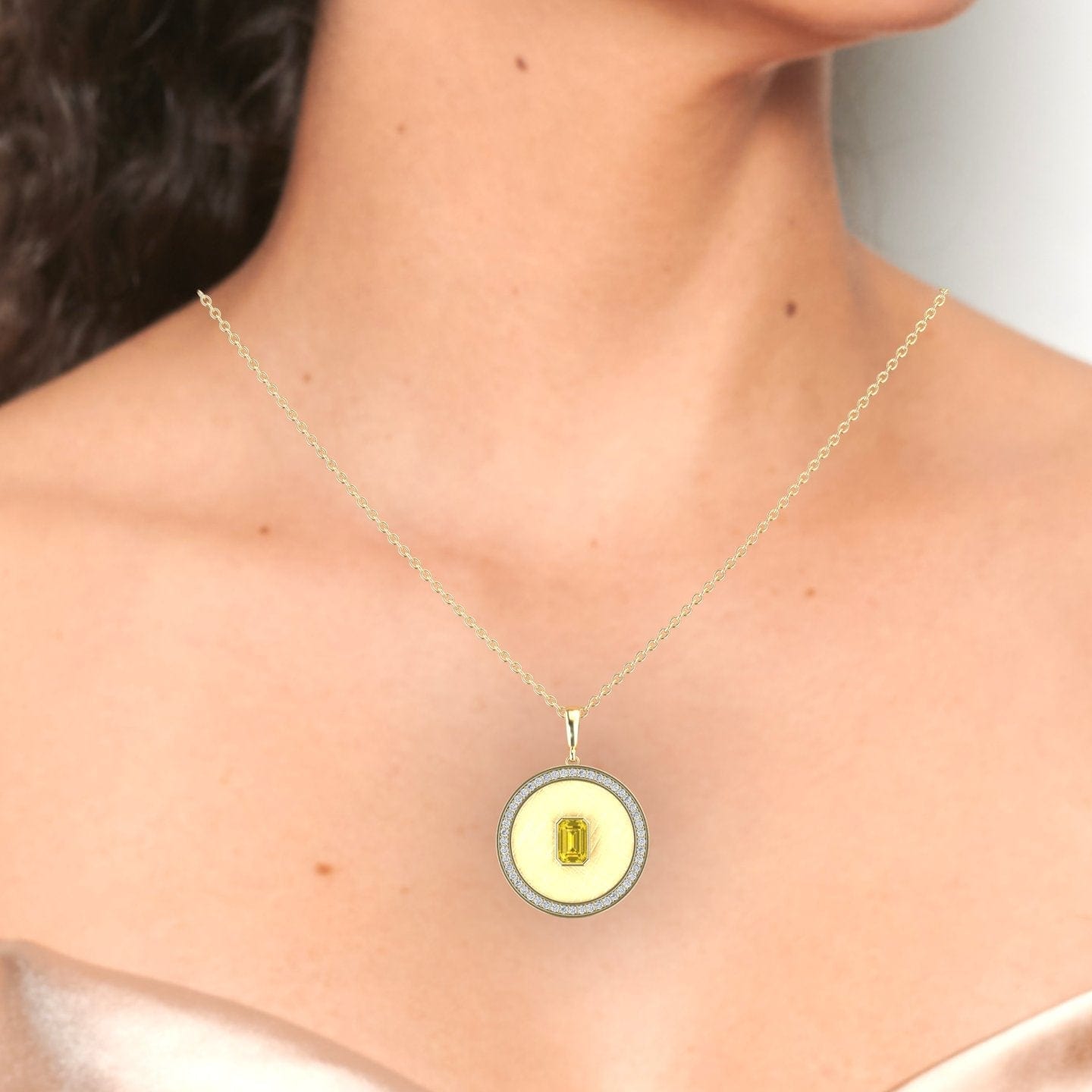 Yellow Sapphire & Diamond Textured Medallion Necklace - Jasmine