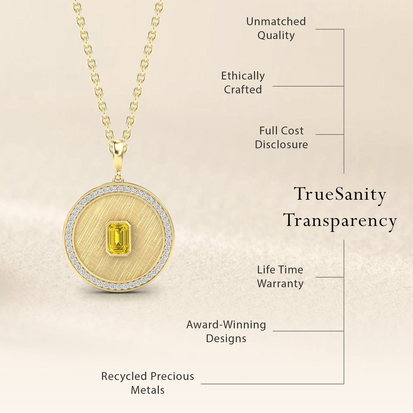 Yellow Sapphire & Diamond Textured Medallion Necklace - Jasmine