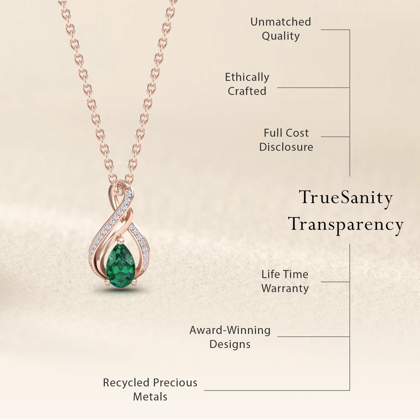 Emerald & Diamond Infinity Twist Necklace - Maddison