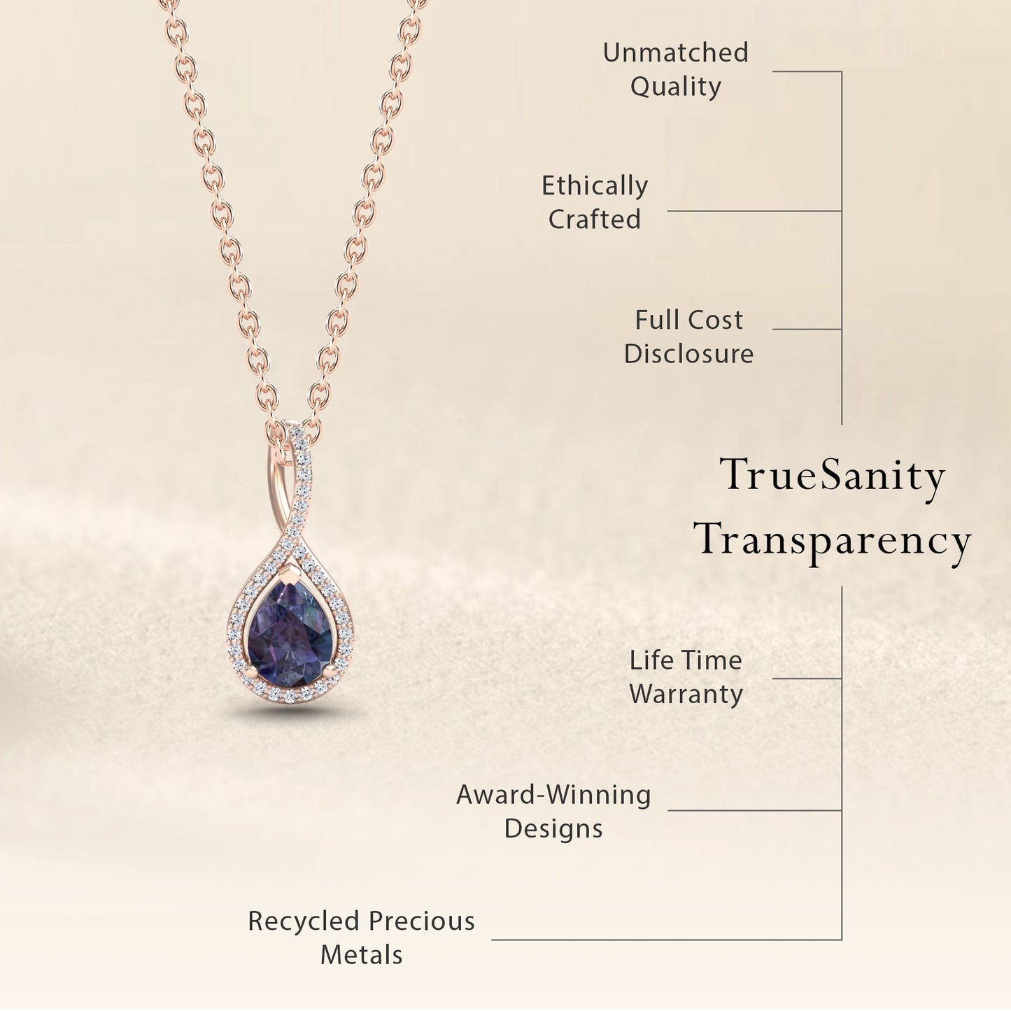 Pear Lab Grown Alexandrite & White Diamond Twist Fancy Pendant - MYSP38