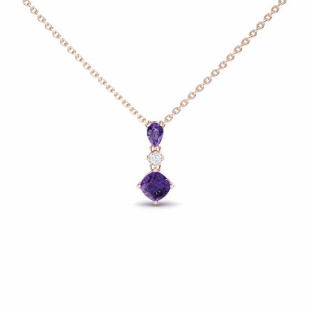 Amethyst & Diamond Three Stone Drop Necklace - Roshni