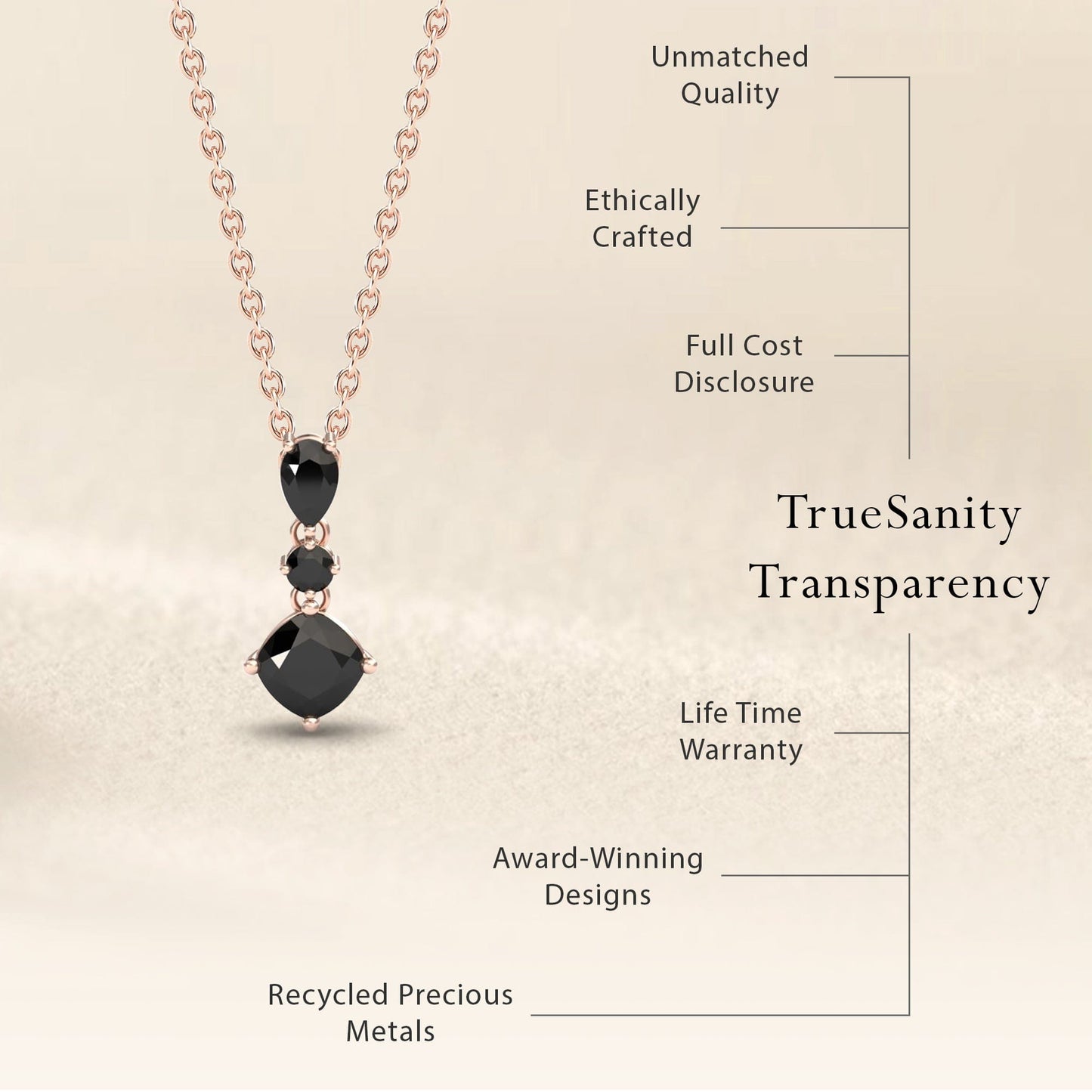 Roshni Black Diamond Three Stone Drop Necklace