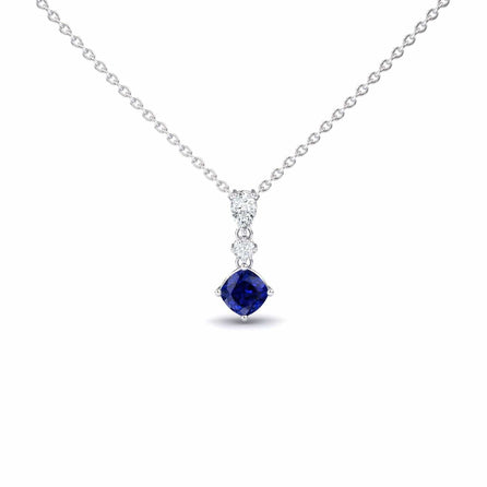 Lab Grown Blue Sapphire & Diamond Three Stone Drop Necklace - Roshni