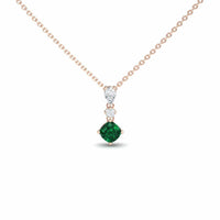 Lab Grown Emerald & Diamond Three Stone Drop Necklace - Roshni