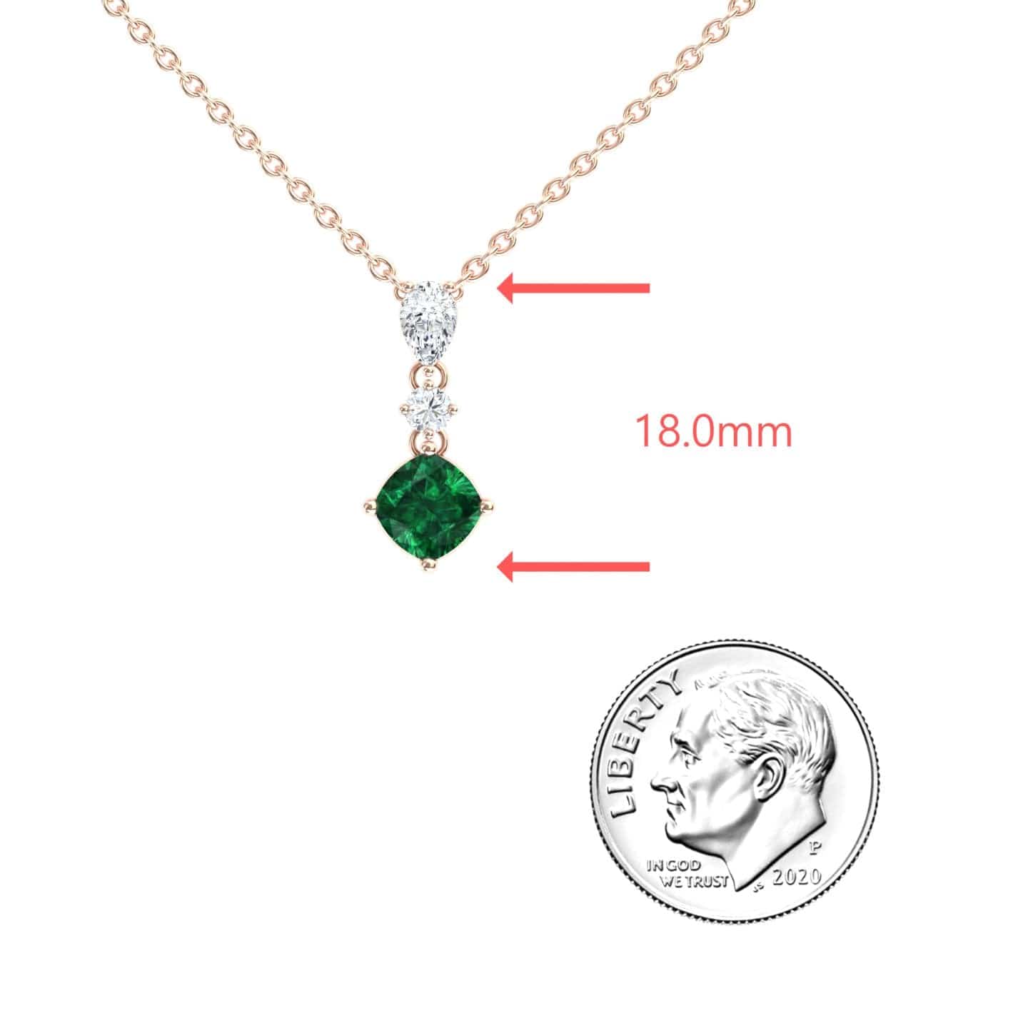 Lab Grown Emerald & Diamond Three Stone Drop Necklace - Roshni